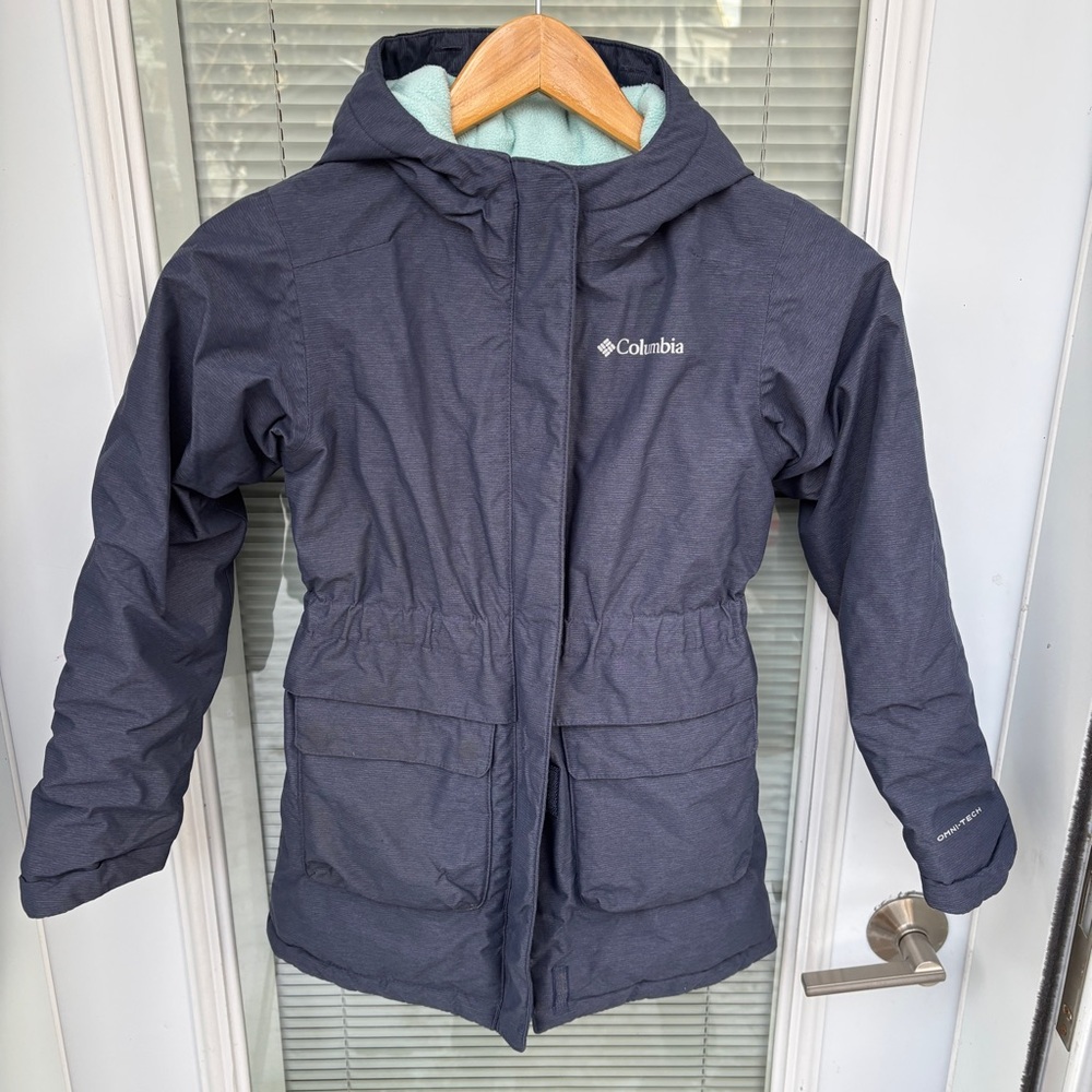 Columbia Nordic Strider Jacket Kids Small 7-8 Grey Omni Heat Tech Coat Hooded
